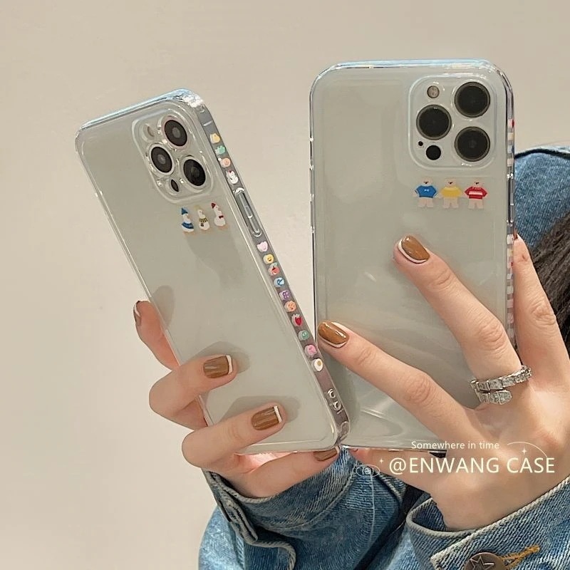 かわいい 韓国ファッション レンズ フルパッケージ 14携帯ケース アヒル羽 クマちゃん 漫画 サイドエッジ スマホケース