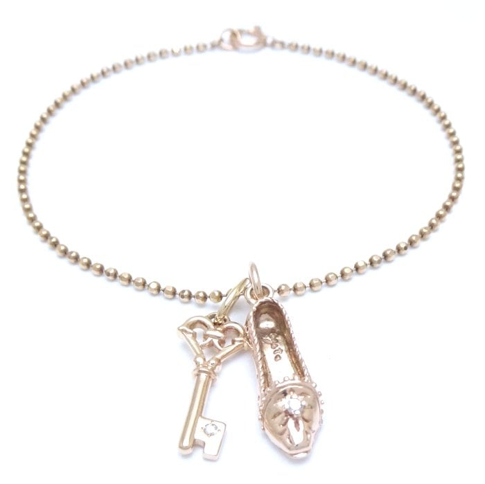 ブレスレット 靴 鍵 モチーフ ダイヤモンド0.02ct/0.01ct シューズ キー K10PG ピンクゴールドxK10YG /291291【中古】