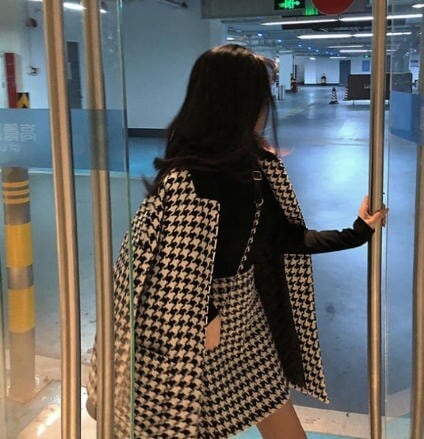 美しい2ピースエレガントな千鳥格子レディースガールズガールズアソシエーションミニスカートジャケット