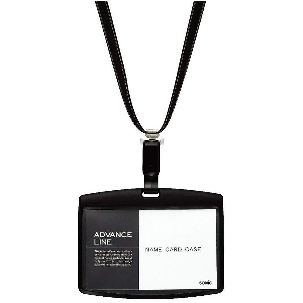 （まとめ買い）吊下げ名札 ソフトケース&ストラップ エコノミーパック ブラック AL-8720-D [x10]