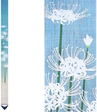 細タペストリー 『白曼珠沙華』 和モダン 夏 四季 手描き タぺストリー 麻