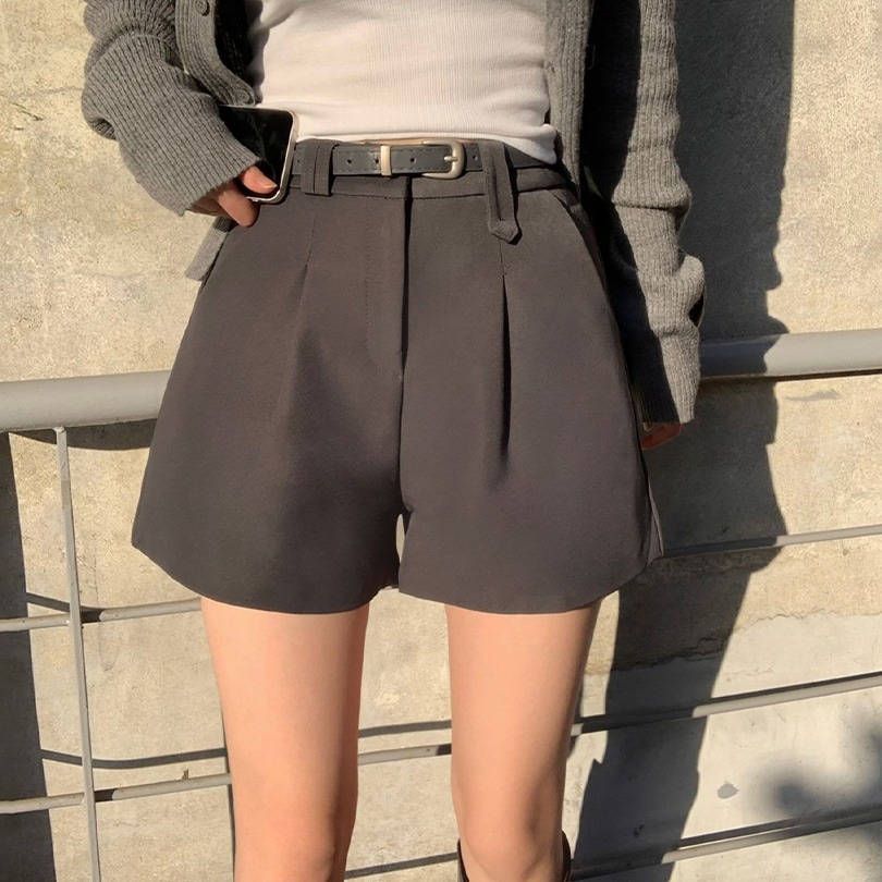 [3color] ベルト付きクラシックピンタックショートパンツ pt1372