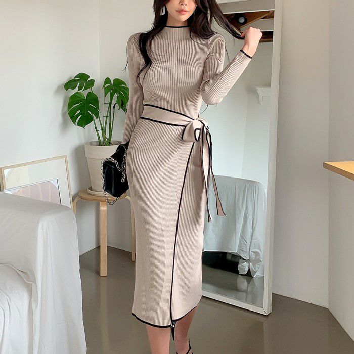 2021年 秋冬 2color ラッピング ニット ロング ワンピース レディース ワンピース 秋 冬 カジュアル かわいい きれいめ 大人可愛い きれいめカジュアル 大人ガーリー アラサーコーデ 韓