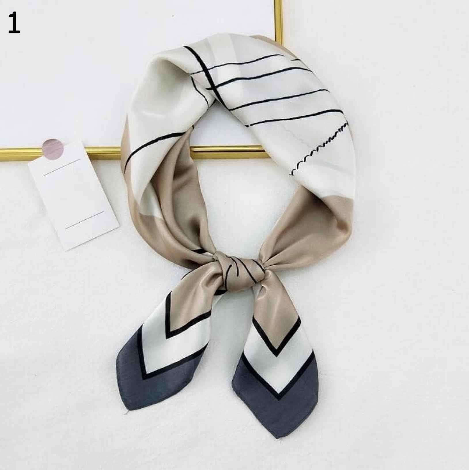 【20%OFFクーポン～】女性用ヒジャーブ抽象的なラインプリントカジュアルサテンスモールスクエアラップヘッドスカーフ多機能ポリエステルスカーフ スカーフ (Color : Camel Size :