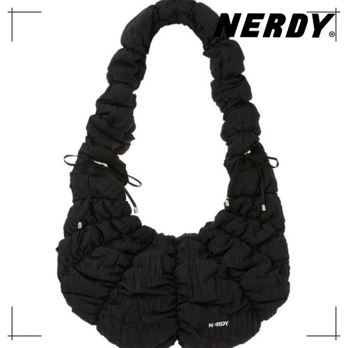 NERDY 公式正規品 バック Pleated Ribbon Two Way Hobo Bag Black