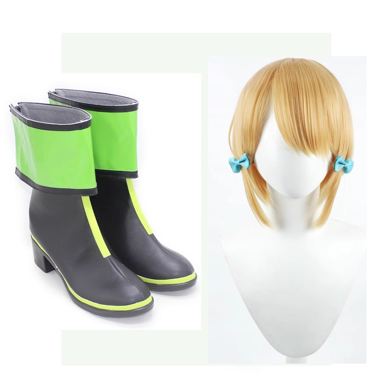 コスプレ靴+コスプレウィッグ 才羽ミドリ ブーツ コスプレ 演出服 アニメ 祭り ハロウィン クリスマス 学園祭 文化祭 仮装