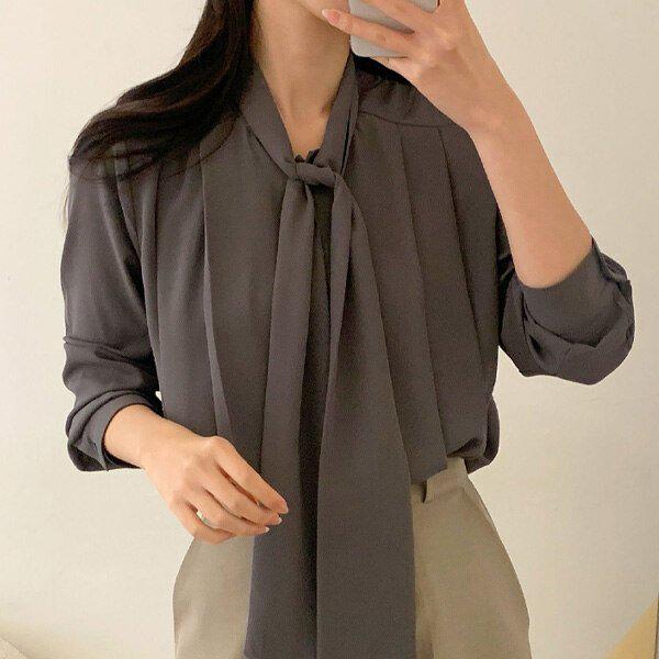 (BL)ヨークピンタックタイ長袖BL 春 レディース ブラウス