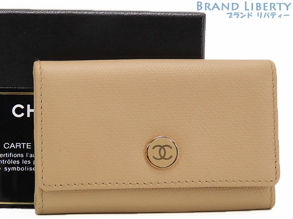 未使用シャネルココボタン6連キーケースキーリングキーホルダーベージュゴールド金具カーフレザーA20909