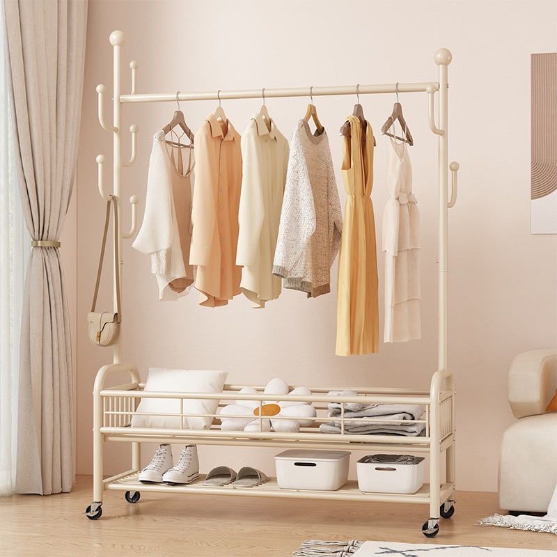 寝室用床置き衣類乾燥ラック取り外し可能なクリームスタイルのバルコニー衣類ラック屋内用シンプルなロッドコートラック
