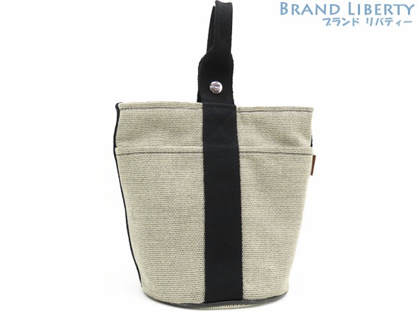 ほぼ新品エルメスサクソーPMハンドバッグトートバッググレーブラックトワルアッシュキャンバス