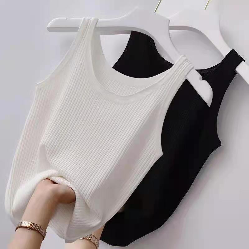 プラスサイズ 女性 Uネック キャミソール ノースリーブTシャツ #韓国語版 #無地 #薄い