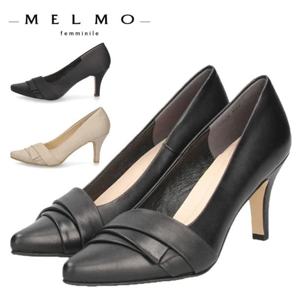 メルモ パンプス 7808 MELMO 靴 ポインテッドトゥ ピンヒール 黒 本革 ベージュ 日本製 フォーマル セレモニー オフィス 2E 卒業式 入学式