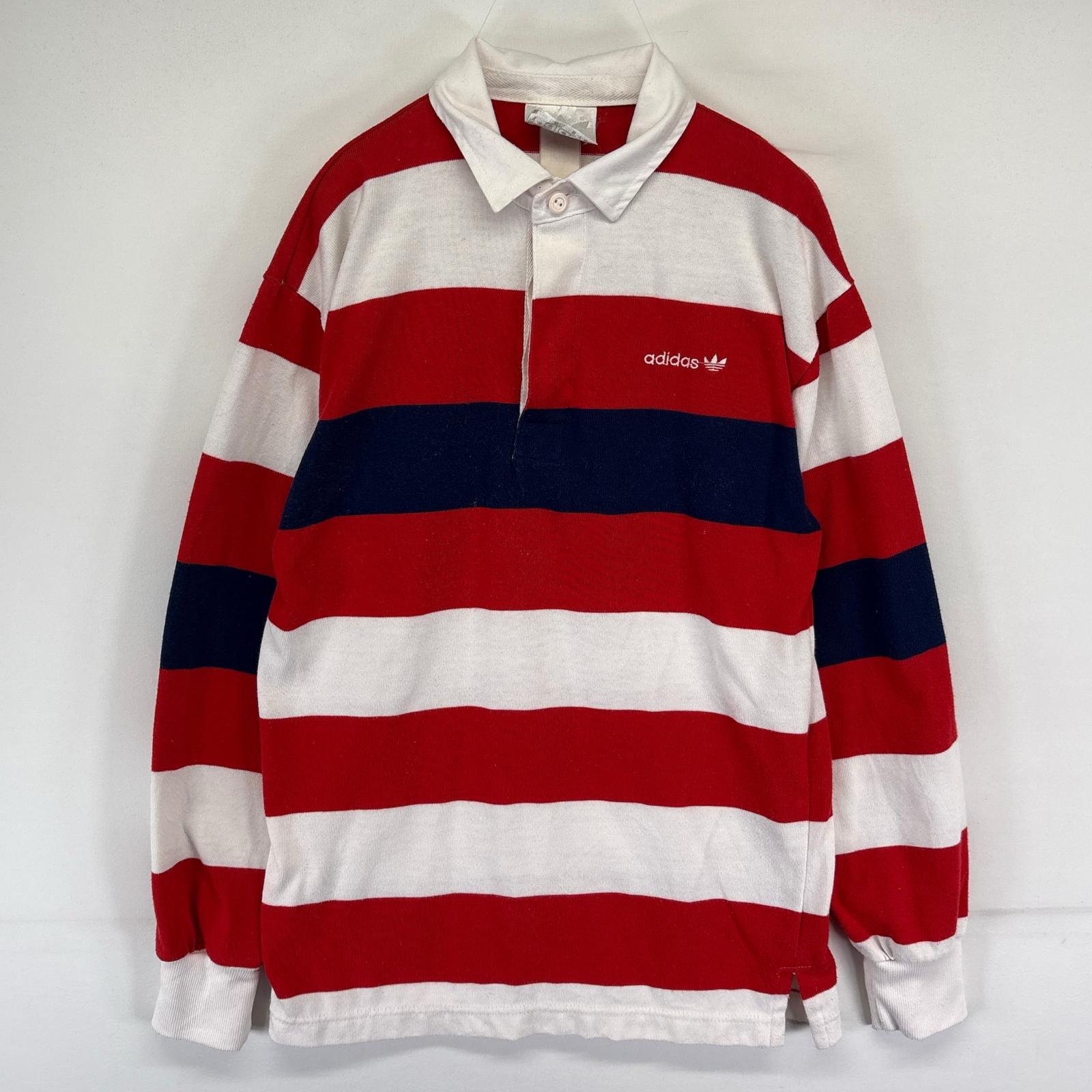 古着 80s/80年代 ヴィンテージ 長袖シャツ ワンポイントロゴ ラガーシャツ レッド系 ボーダー メンズ