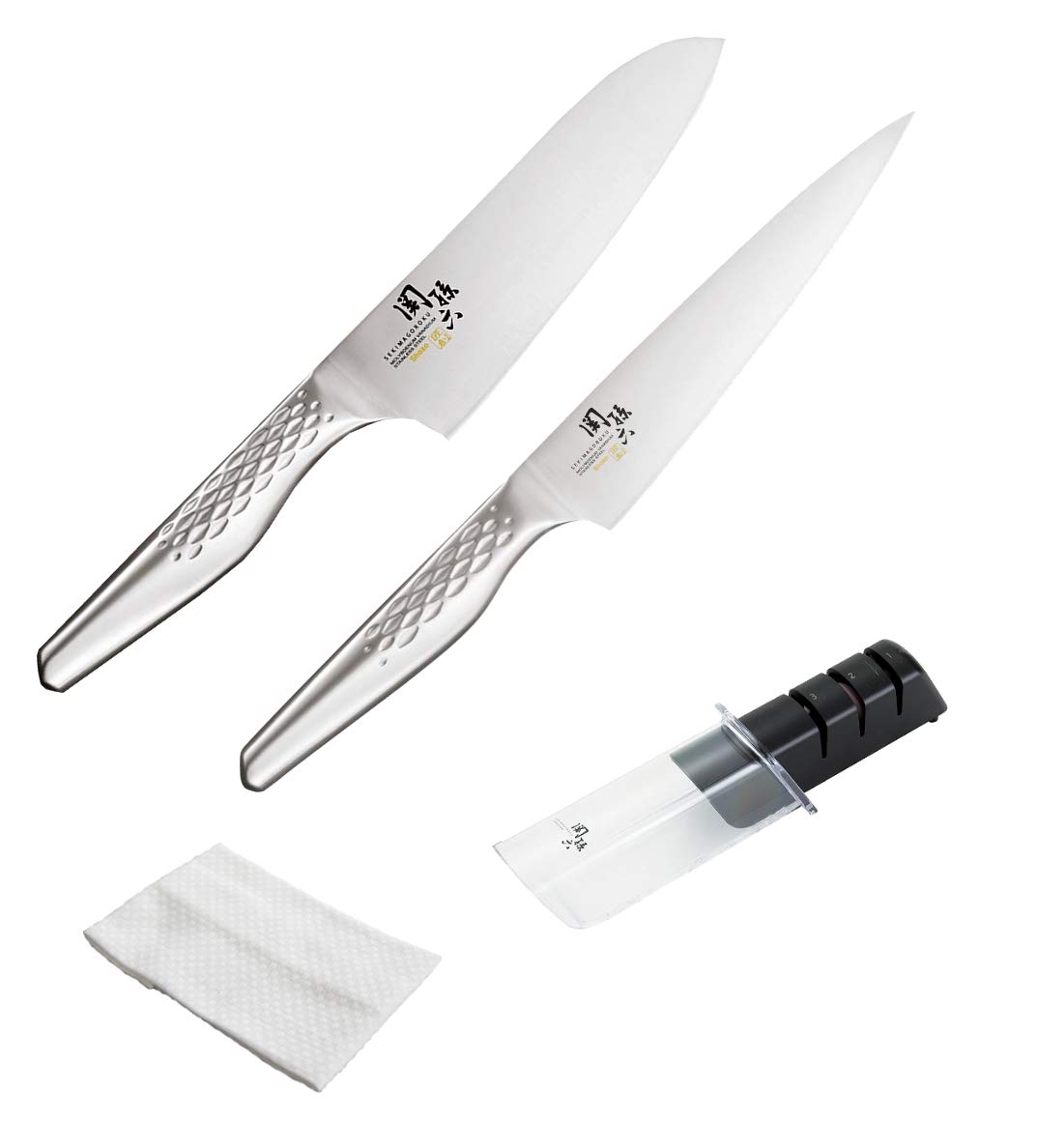 [セット品]貝印 関孫六 匠創 包丁4点セット [165mm AB-5156ペティナイフ150mm AB-5161シャープナーふきん]