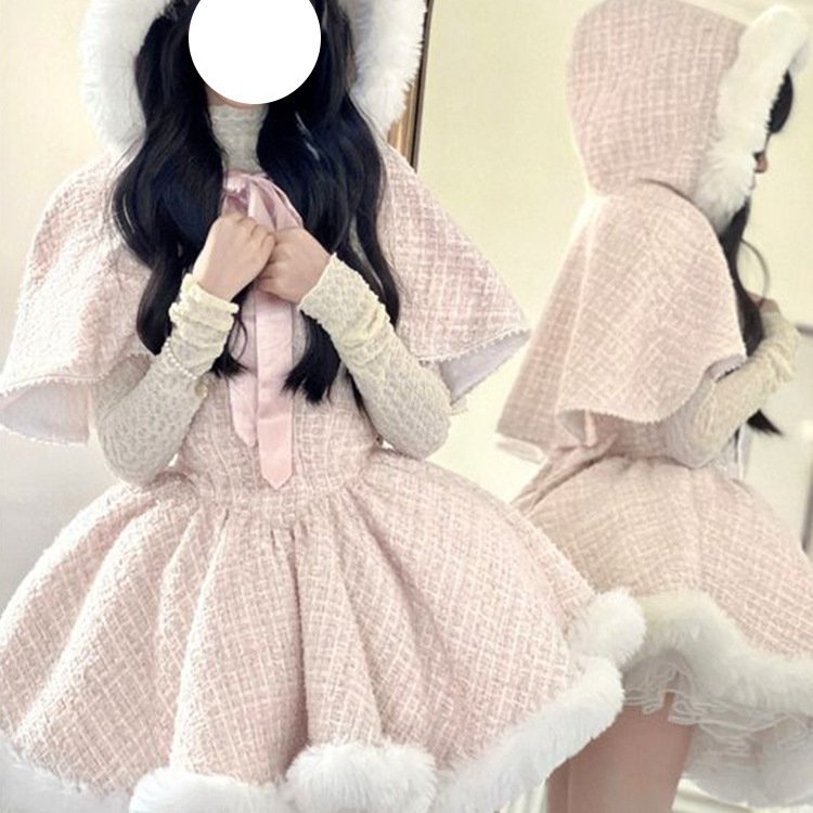 クリスマスと新年の衣装秋と冬セットレディースストラップレスドレスエレガントなケープコートベースレイヤースリーピースセットトレンディ