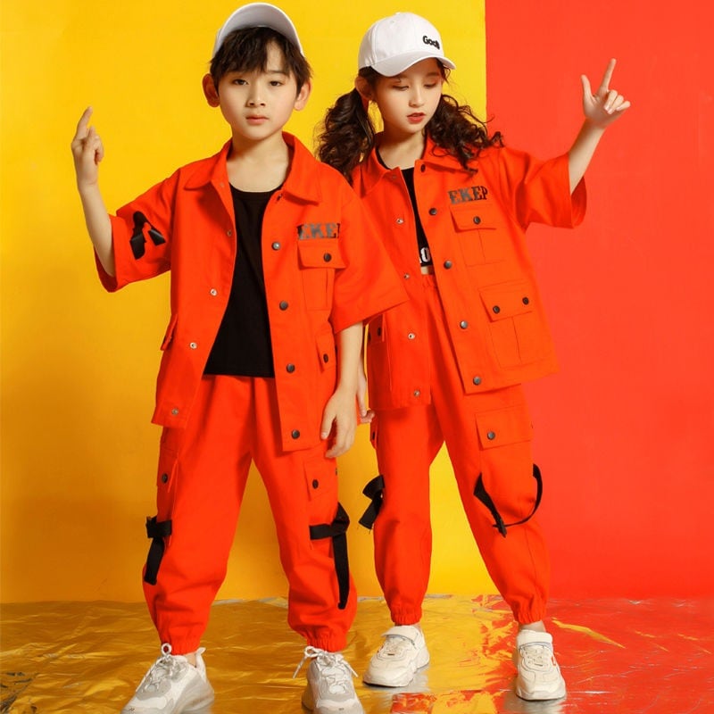 【2113人コレクション】子供用ストリートダンスセット男の子Hiphop少年ヒップホップファッション夏工装服ストリートダンス服男かっこいい女