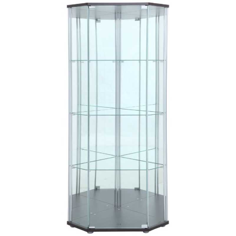 不二貿易　ガラスコレクションケース 4段(背面ミラー付き) コーナータイプ ブラウン(高さ162cm) 98846　（お届けのみ）
