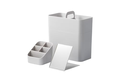 ライクイット (like-it) 収納ケース 洗面でも使いやすい メイクボックス 鏡付き 約幅11x奥21x高23cm グレー 日本製 コンパクト 持ち運びできる 幅11cm 鏡付き 時短メイク