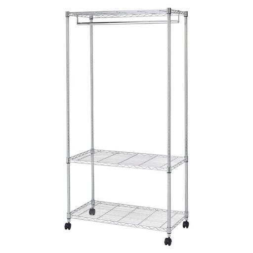 ドウシシャ ルミナス互換 メタルルミナスラック 幅90 3段 ワードローブ ハンガーラック 幅90×奥行46×高さ179.5CM 全体耐荷重240KG 頑丈 キャスター付き 防錆加工 ポール径25MM