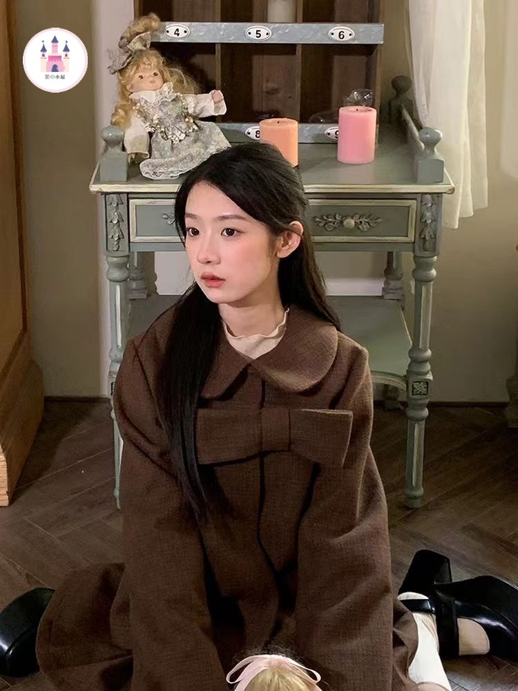 メイラードブラウンチェックアカデミー風ラシャスーツ秋冬ファッションシンプルブレザープリーツスカート2点セット