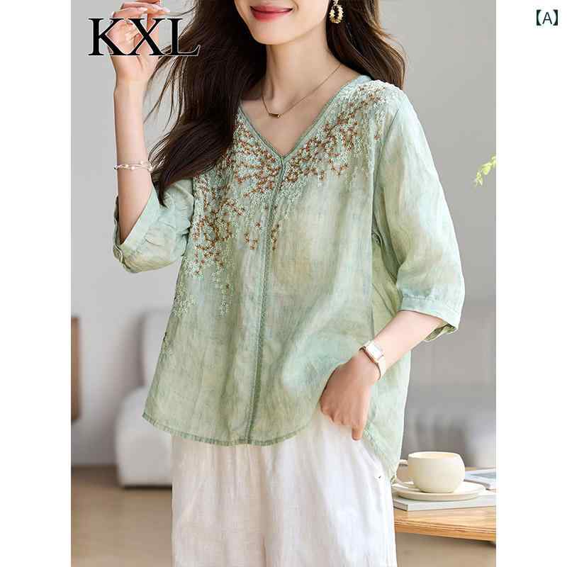 トップス レディース おしゃれ 上品 通勤 オフィス カジュアル 夏 刺繍 シャツ 体型カバー スリーブ シャツ 5,117円