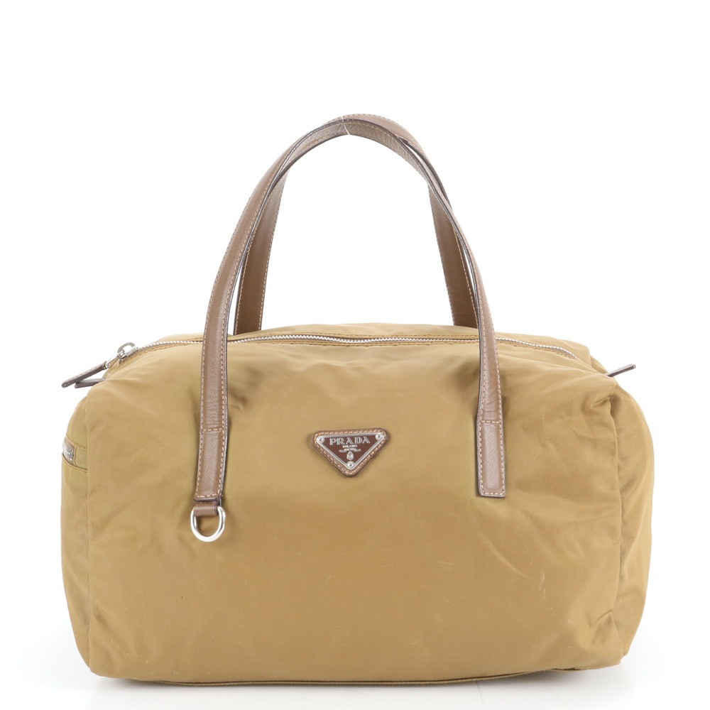 美品 テスート ナイロン ミニ ボストン トライアングルロゴ レザー×ナイロン トート バッグ 肩掛け ショルダー ハンド ブラウン 茶色 レディース EUM DN16-6 中古