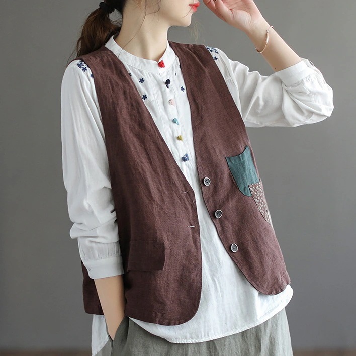 文芸復古ベスト2024春秋アウター袖なし百掛けスーツベスト