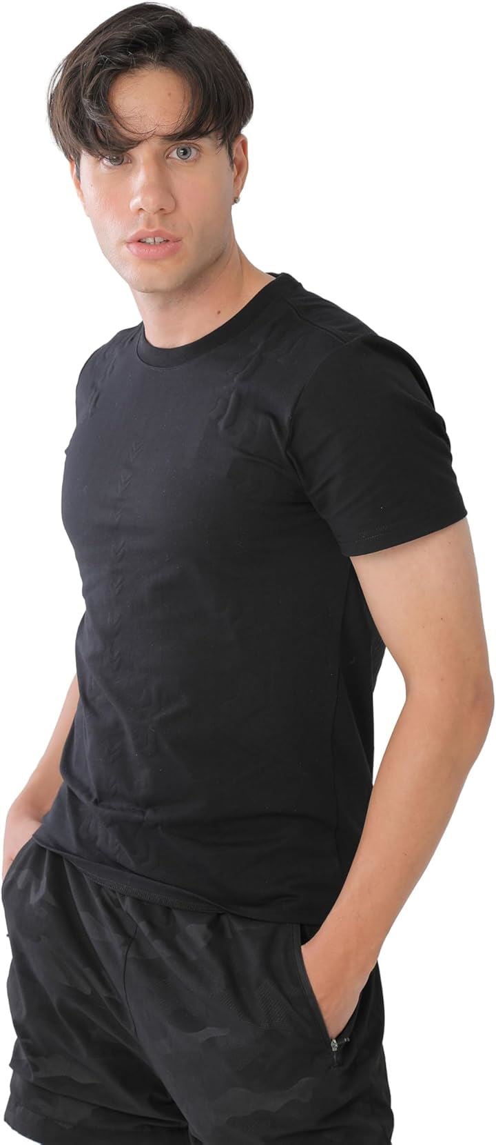 ジェメルジーシャツ/メンズ ジェムパワーシャツ 世界特許取得トレーニングウェア スポーツウェア 介護服 作業服 ユニフォーム 力仕事 綿100%(ブラック, L)