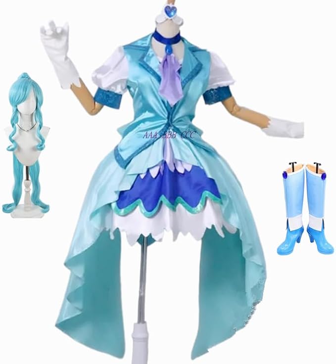 ヒーリングっどプリキュア 沢泉ちゆ/キュアフォンテーヌ コスプレ衣装+ウィッグ +靴