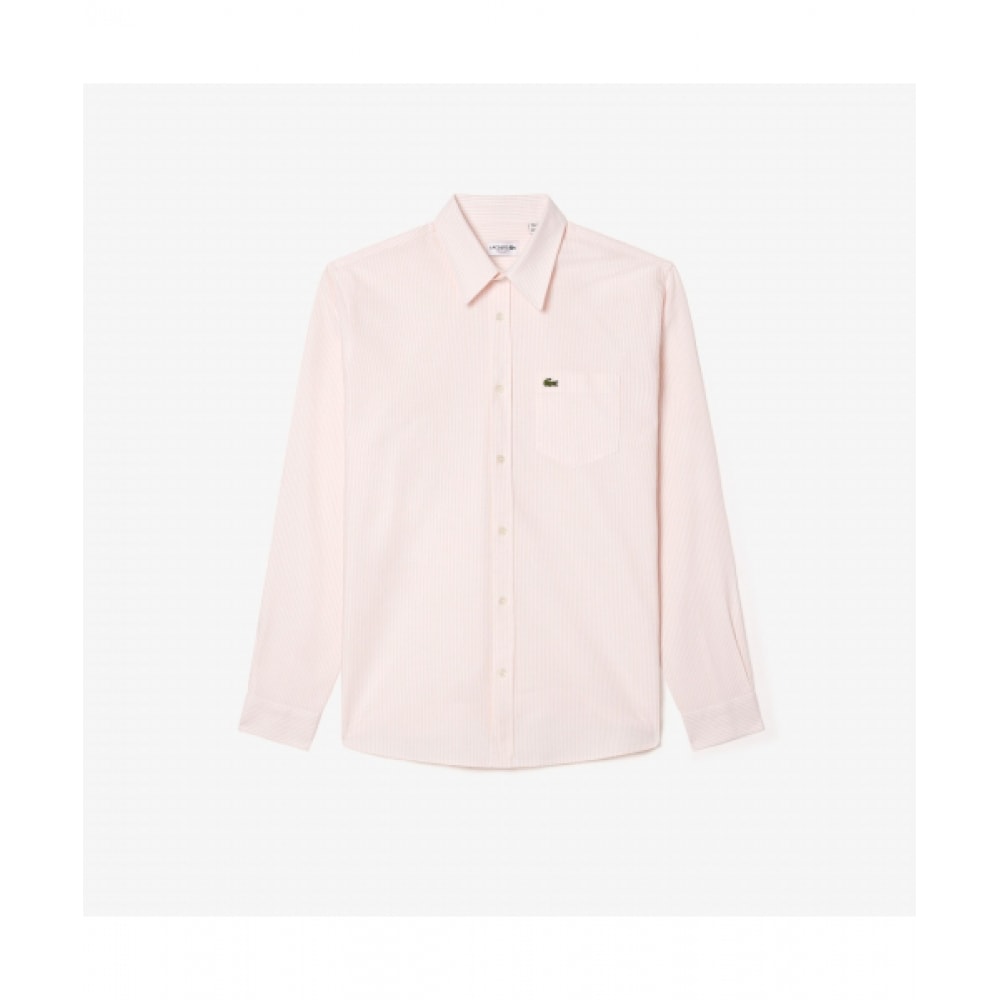 LACOSTE メンズオックスフォードストライプシャツ [ピンク]