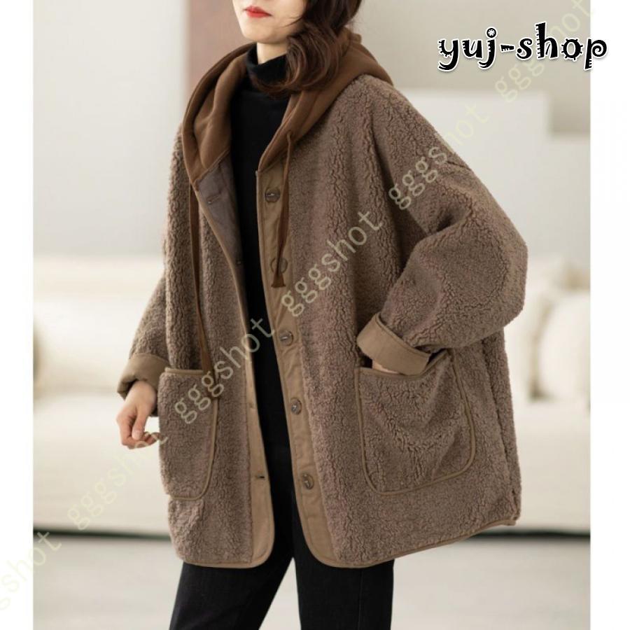 万能流行感 レディース ボア ブルゾン ジャケット 秋冬 アウターコート もこもこ 防寒コート アウトドア フリース ポケット ゆったり 暖かい あったか 冬 ボアジャケット