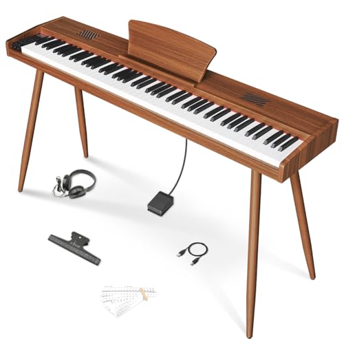 【新木製モデル 家具調ピアノ】Longeye ロンアイ 電子ピアノ 88鍵盤 MOOD スタンド一体型 上向きスピーカー 10W出力 日本語表記 MIDI対応 二つヘッドホン同時使 レトロ風 10mm