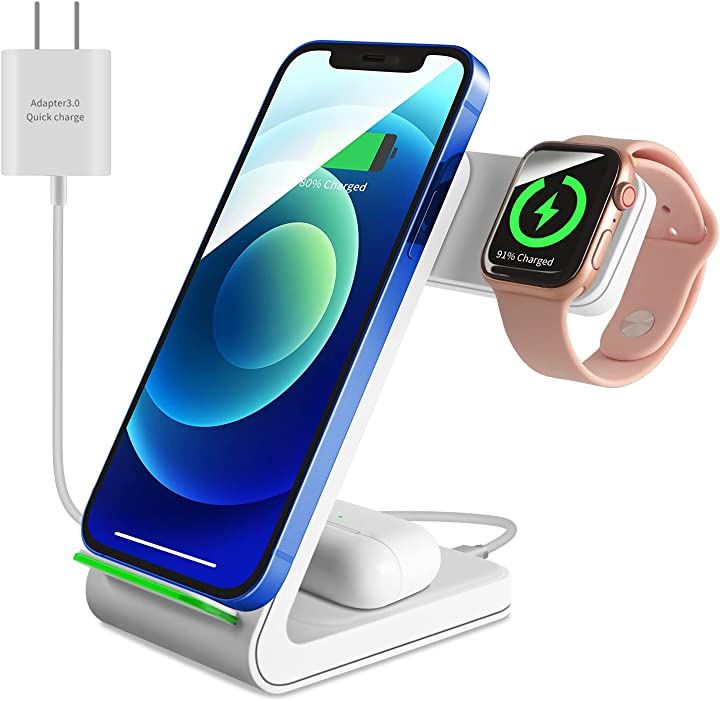WINGO TIMES ワイヤレス充電器3in1 15W急速 置くだけ充電 Apple Watch/Airpods充電対応 iphone8 /Samsung Galaxy 白(白)