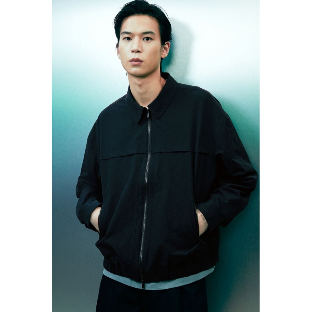 H&M ワッフルテクスチャジャケットルーズフィットネイビーブルー