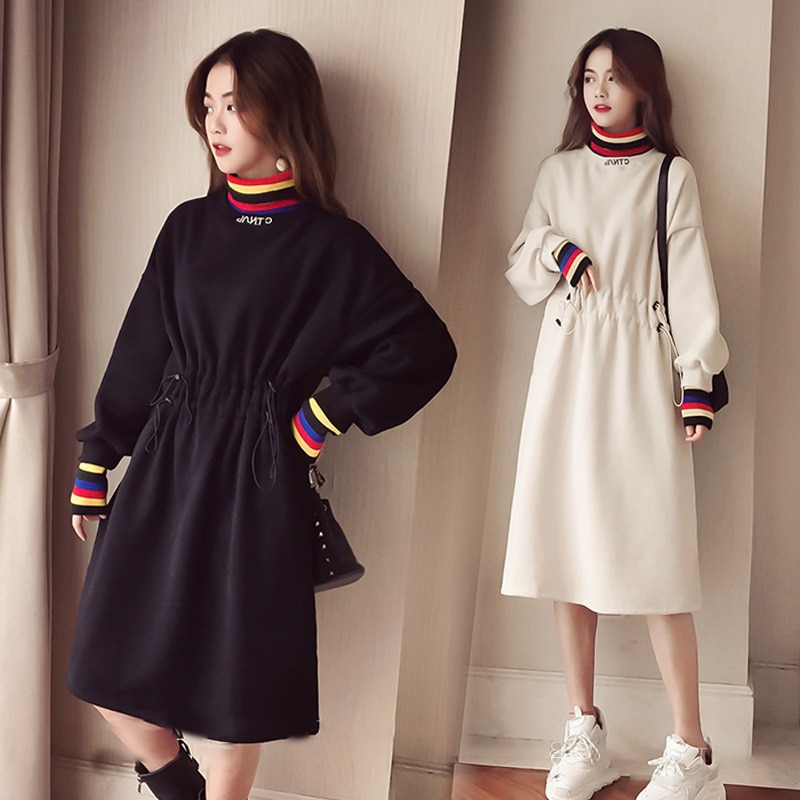 ロングパーカー 長袖 レディース 春秋冬秋服 体型カバー フーディー フード付き ウェストゴム ハイネック おしゃれ 大きいサイズ