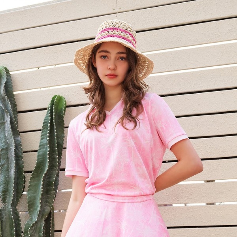 [エルゴルフ] レディースフロントパームツリー柄ポロTシャツ_6K45241