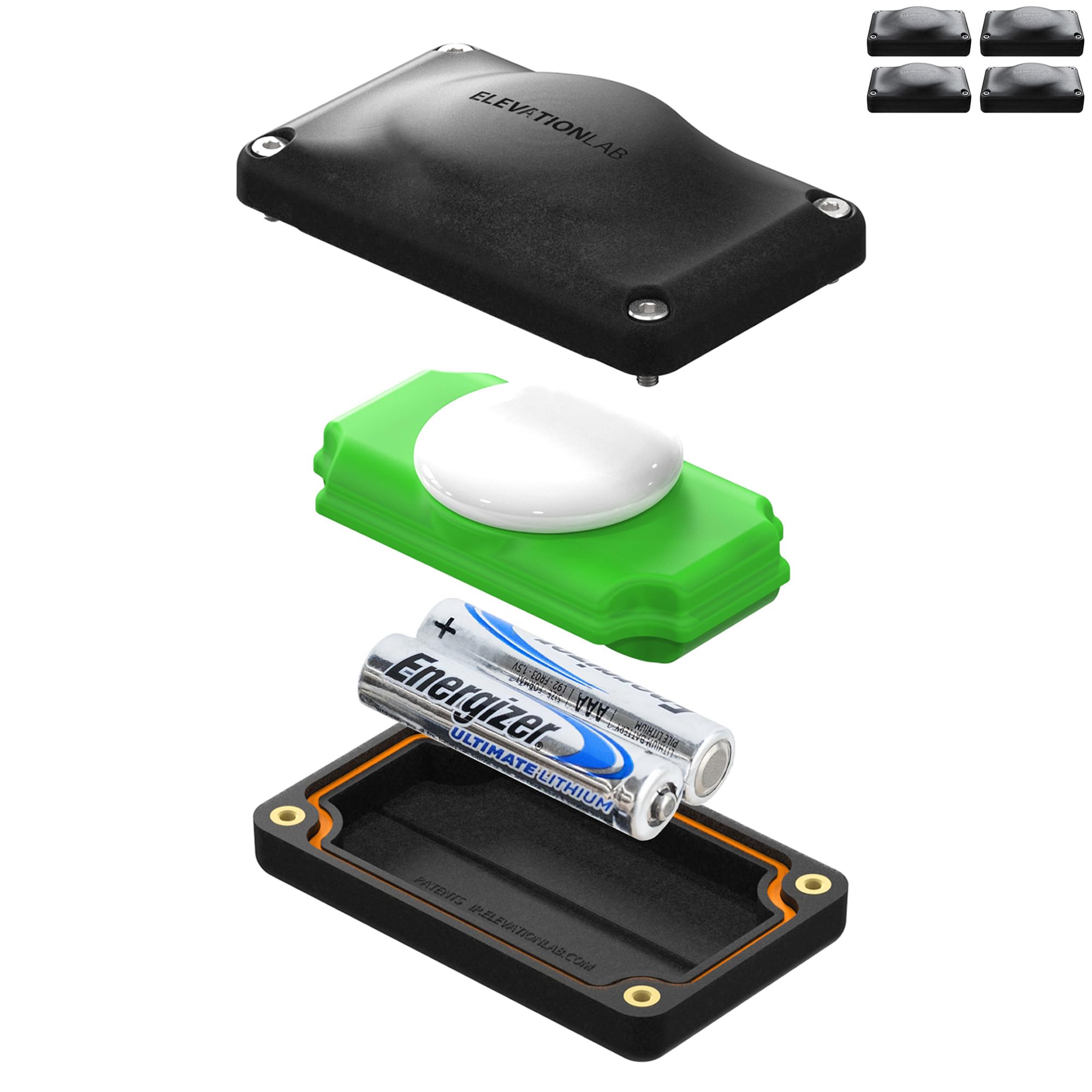 AirTag コンパクト拡張バッテリーケース - 単4電池使用 - CR2032の5倍の容量 Elevation Lab TimeCapsule 防水 CR 2032バッテリー交換用 (4個パ