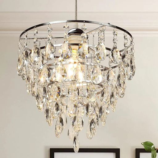 DINGLILED シャンデリア クリスタル 天井照明 ペンダントライト おしゃれ 照明器具 リビング 1灯 LED対応 E26口金 ガラス 水晶 安い 可愛い キラキラ 北欧 洋風 ロマンチック ダ