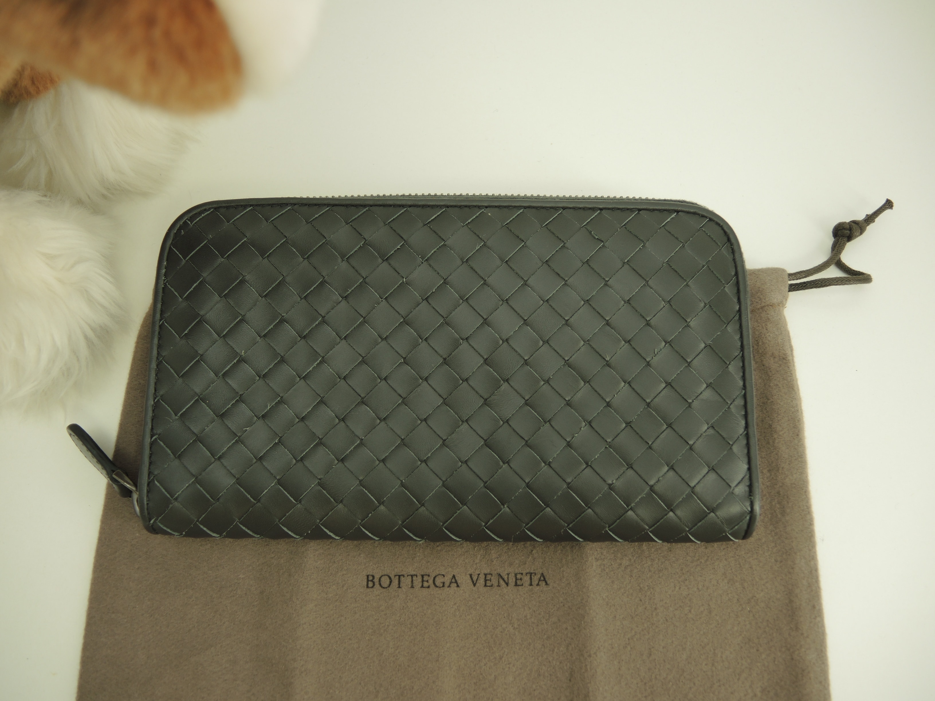 ロングウォレット イントレチャート レザー灰 ジップ長財布 極美品@S01373663Z