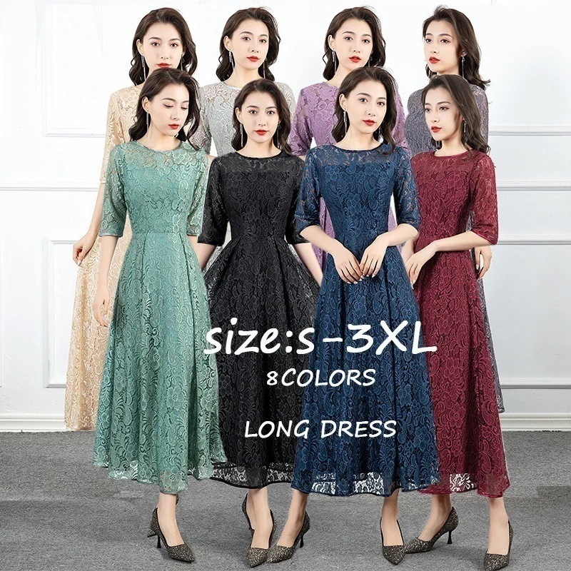 結婚式 ワンピース レース 七分袖 パーティードレス ロングワンピース 総レース シースルー袖 透け感 ロング丈 結婚式 披露宴 二次会 お呼ばれ ネイビー グリーン ブラック ライトグレー ダークグ