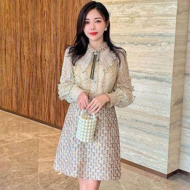 【即納】ドレスワンピース シースルー ドッキング フリル ワンピース レース パール ドレス パーティー 結婚式 お呼ばれ フォーマル