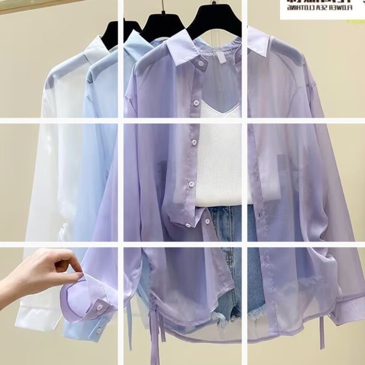 【1つ買うと10つ無料】女性のためのシャツ2025シフォン長袖のシャツドローストリング