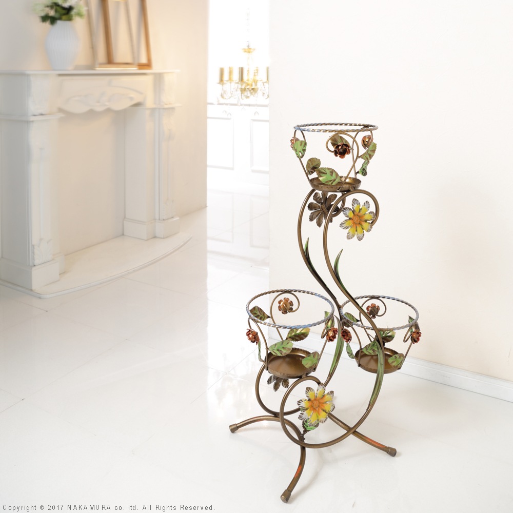 プランタースタンド ラック アンティーク おしゃれ エレガント リゾート風 かわいい イタリア製 ハンドメイド ロートアイアン 完成品 オブジェのような美しさ