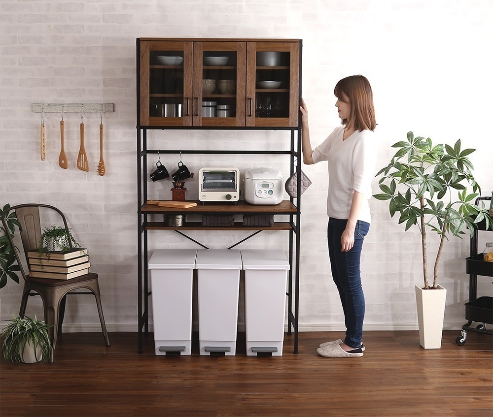 ラック 食器棚 レンジ台 キッチン収納 おしゃれ カップボード 棚 扉付き ガラス 北欧モダン テーブル キャビネット 24,090円