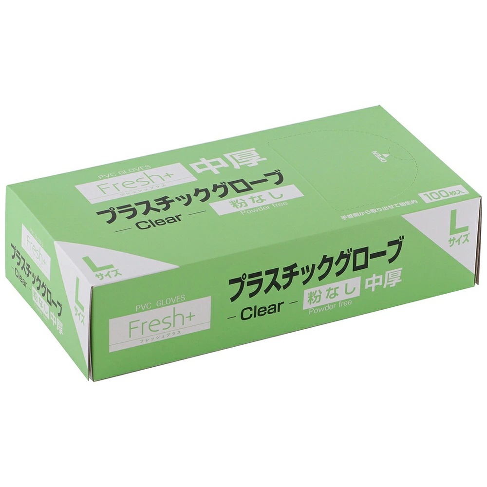 大黒工業　フレッシュプラス　プラスチックグローブ　中厚　Lサイズ　粉なし　100枚×20箱入ケース販売お徳用【取り寄せ商品・即納不可】