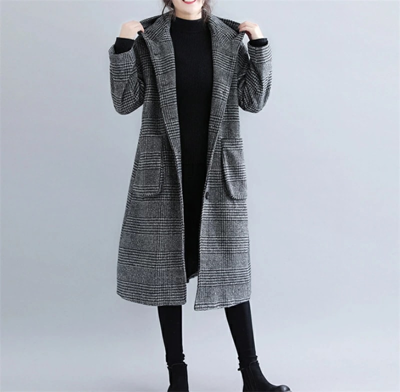 レディース　チェスターコート　レディースロングコート　チェック柄　 ゆるっとコート　膝下丈　裏地あり　アウター　秋冬物 冬物 冬服 ロングコート　通勤　OL　パフスリーブ　体型カバー 4,876円