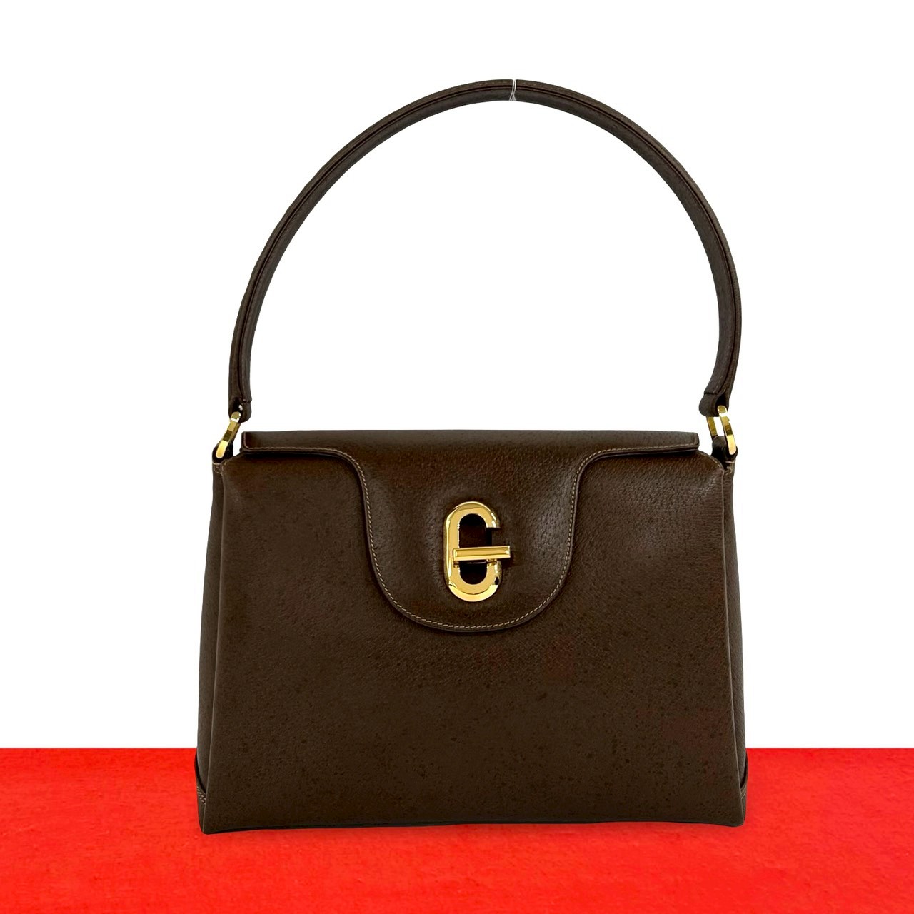ヴィンテージ G ロゴ 金具ハンドバッグ レザー ブラウン a45-4
