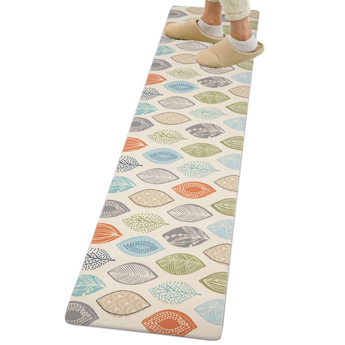 Ashmore キッチンマット 拭ける台所マ ット PVCロング床マット 撥水 おしゃれ 滑り止め 抗菌 防炎 厚さ8mm お手入れ簡単 約45cm*180cm カラーリーフ 5,000円