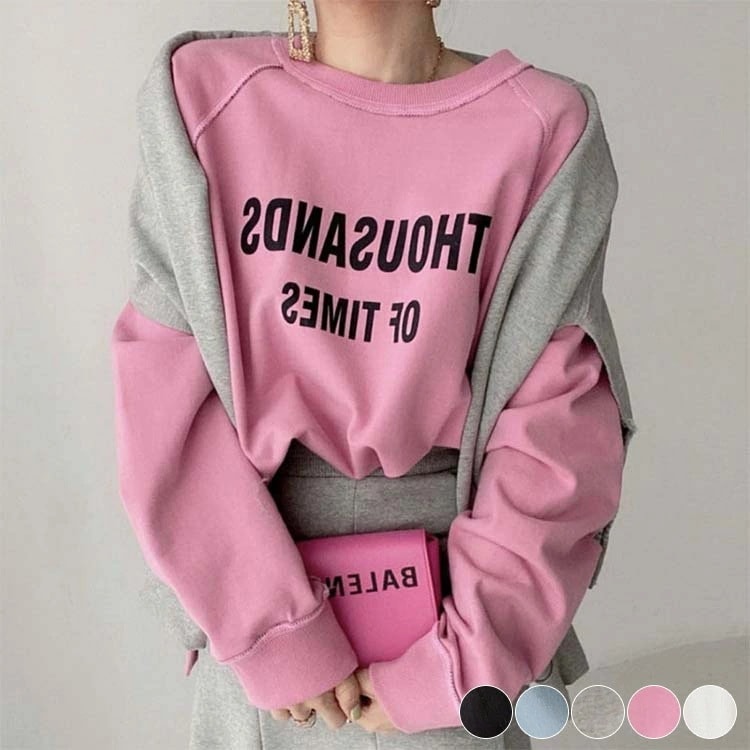 トレーナー レディース スウェット トップス リバーシブル アルファベット プリント ボーター ラグランスリーブ おしゃれ スエット ピンク 白 青 グレー