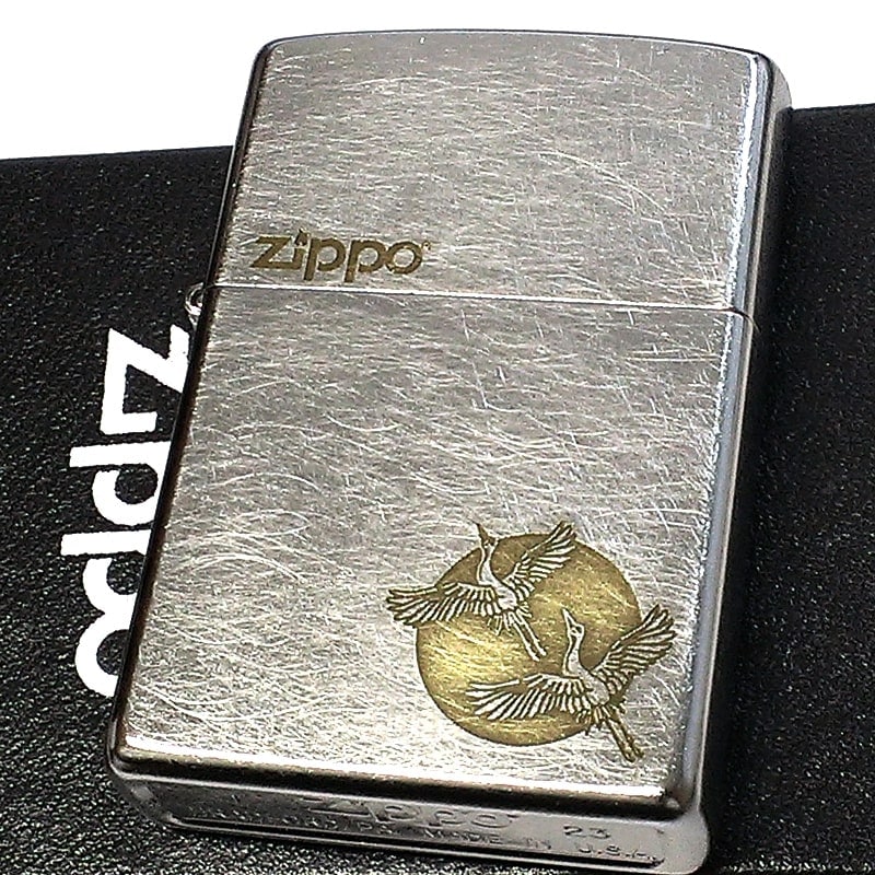 ZIPPO ライター 鶴 ジッポ ロゴ 和柄 アンティーク シルバー 日本 鳥 ツル シンプル 銀 お守り おしゃれ 彫刻 かっこいい メンズ プレゼント ギフト